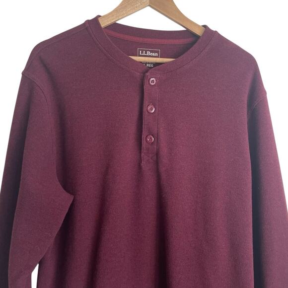 LL Bean Mens Shirt L Maroon Henley Waffle Knit Cotton Gorpcore Hike Camp Comfort - Picture 5 of 9
